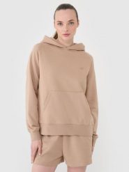 4F Bluza dresowa nierozpinana z kapturem damska - beżowa L. Brązowe bluzy z kapturem 4f, l, bez wzorów, z bawełny, z kapturem. Za 149.99 zł.