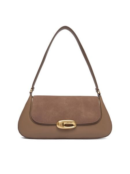 Calvin Klein Torebka Hardware Brushed Shoulder Bag LV04F3337G Beżowy. Brązowe torebki klasyczne Calvin Klein, bez wzorów, ze skóry, bez dodatków. Za 529.99 zł.