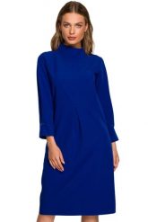 Sukienka elegancka pudełkowa z dekoracyjnymi zaszewkami chabrowa. Niebieskie sukienki Stylove, do pracy, xl, bez wzorów, biznesowe, bez kołnierzyka, bez ramiączek. Za 359.00 zł.
