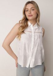 Biała Wiskozowa Koszula Bez Rękawów w Stylu Boho z Haftem Viviebelle. Białe koszule Born2be, m, bez wzorów, z wiskozy, boho, bez kołnierzyka, bez ramiączek. Za 79.99 zł.