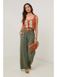 Le Monde du Lin Lniane spodnie w kolorze khaki rozmiar: 36/38. Brązowe spodnie materiałowe Le Monde du Lin, bez wzorów, ze lnu. Za 143.99 zł.