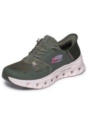 Buty sportowe damskie Skechers Glide Step Pro. Zielone buty treningowe Skechers, bez wzorów, z materiału, bez zapięcia. Za 405.00 zł.
