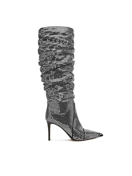 MICHAEL Michael Kors Kozaki Dawn Heeled Boot 40F5DWHB7S Srebrny. Szare kozaki MICHAEL Michael Kors, bez wzorów, z materiału, bez obcasa, na szpilce, bez zapięcia. Za 1,689.00 zł.