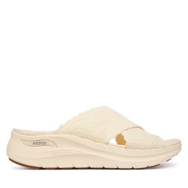 Klapki Skechers. Brązowe klapki Skechers, bez wzorów, bez obcasa, bez zapięcia. Za 289.99 zł.