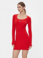 Tommy Jeans Sukienka dzianinowa Tjw Badge Rib Bodycon Ls DW0DW17424 Czerwony Slim Fit. Czerwone sukienki Tommy Jeans, xs, bez wzorów, z bawełny, bez kołnierzyka, bez ramiączek, bodycon. Za 239.99 zł.