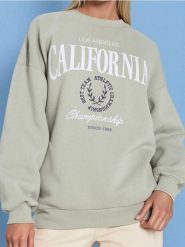 Bluza z nadrukiem - zielony. Zielone bluzy Sinsay, l, bez wzorów, bez ramiączek, bez kaptura. Za 27.99 zł.