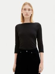 Tom Tailor Bluzka 1038028 Czarny Regular Fit. Czarne bluzki Tom Tailor, s, bez wzorów, z bawełny, bez kołnierzyka, bez ramiączek. Za 59.99 zł.