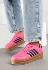 Różowo-Granatowe Sneakersy Tenisówki Ozdobione Paskami Naire. Czerwone trampki Born2be, bez wzorów, z jeansu, eleganckie, bez zapięcia. W wyprzedaży za 101.99 zł.