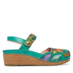 Sandały Laura Vita. Zielone sandały LAURA VITA, bez wzorów, bez obcasa, na płaskiej podeszwie, bez zapięcia. Za 429.99 zł.