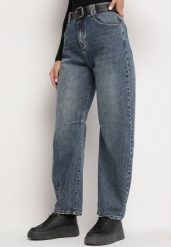 Niebieskie Jeansy z Bawełny o Kroju Boyfriend z Wysokim Stanem i Paskiem Itteria. Niebieskie jeansy Born2be, m, bez wzorów, z bawełny, eleganckie, z podwyższonym stanem. W wyprzedaży za 118.99 zł.