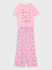 Bawełniana piżama dwuczęściowa z nadrukiem Hello Kitty - różowy. Czerwone piżamy Sinsay, l, bez wzorów, z bawełny, bez kołnierzyka, bez ramiączek. Za 59.99 zł.