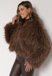 Brązowa Kurtka Futerko na Suwak z Kapturem Zetale. Brązowe kurtki Born2be, m, bez wzorów, z dzianiny, z kapturem. Za 239.99 zł.