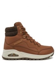 Skechers Botki 177179 Brązowy. Brązowe botki Skechers, bez wzorów, ze skóry, bez obcasa, na płaskiej podeszwie, bez zapięcia. Za 249.99 zł.