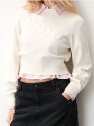 Sweter - kremowy. Białe swetry Sinsay, l, bez wzorów, bez ramiączek. Za 42.99 zł.