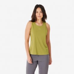 Koszulka turystyczna na ramiączka damska Quechua MH500. Zielone t-shirty sportowe QUECHUA, l, bez wzorów, z materiału, bez ramiączek, trekkingowe. Za 39.99 zł.