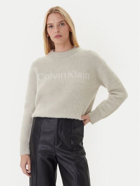 Calvin Klein Sweter LV044D359G Beżowy Relaxed Fit. Brązowe swetry Calvin Klein, xl, bez wzorów, z syntetyku, bez ramiączek. Za 849.99 zł.