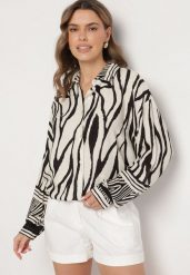 Beżowo-Czarna Wiskozowa Koszula z Lnem i Geometrycznym Wzorem Sepineva. Brązowe koszule Born2be, bez wzorów, z jeansu, eleganckie, bez kołnierzyka, bez ramiączek. Za 89.99 zł.