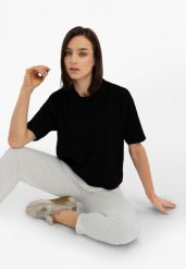 Bawełniany t-shirt, Comfort Fit, T-FLAME. Czarne t-shirty Volcano, l, bez wzorów, z bawełny, klasyczne, bez kołnierzyka, bez ramiączek. Za 54.99 zł.