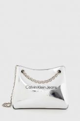 Calvin Klein Jeans torebka kolor srebrny. Szare listonoszki Calvin Klein Jeans, bez wzorów, z jeansu, bez dodatków. Za 579.99 zł.