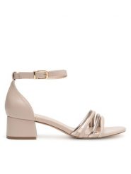 JENNY Sandały LS6026-06 Beżowy. Brązowe sandały Jenny, bez wzorów, z materiału, bez obcasa, na słupku, bez zapięcia. Za 129.99 zł.