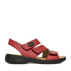 Sandały Rieker. Czerwone sandały Rieker, bez wzorów, bez obcasa, na płaskiej podeszwie, bez zapięcia. Za 319.99 zł.