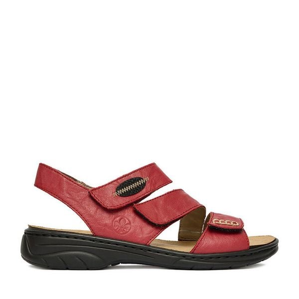 Sandały Rieker. Czerwone sandały Rieker, bez wzorów, bez obcasa, na płaskiej podeszwie, bez zapięcia. Za 319.99 zł.