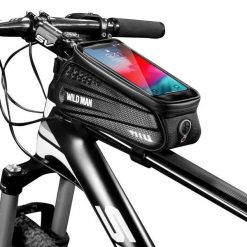 Torba na ramę rowerową z dotykowym uchwytem na telefon WILD MAN. Czarne torby sportowe WILDMAN, bez wzorów, z materiału, duże. Za 155.04 zł.