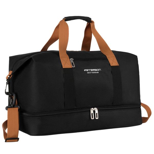 Torba weekendowa Peterson PTN 23145 czarna. Czarne torby podróżne Peterson, bez wzorów. Za 79.99 zł.