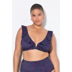 Damski Top od bikini miękkie miseczki kolorowy wzór w panterkę. Niebieskie bikini Ulla Popken, bez wzorów, z elastanu. Za 143.99 zł.