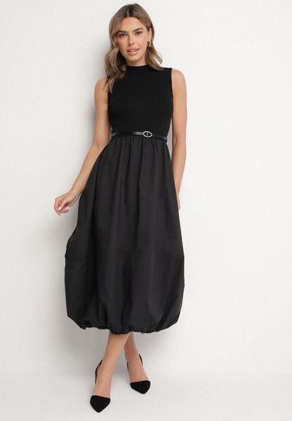Czarna Elegancka Sukienka z Wiskozy o Kroju Bombki z Paskiem z Klamerką Stellera. Czarne sukienki Born2be, na co dzień, m, bez wzorów, z wiskozy, eleganckie, bez kołnierzyka, bez ramiączek, maxi, bombki. Za 179.99 zł.