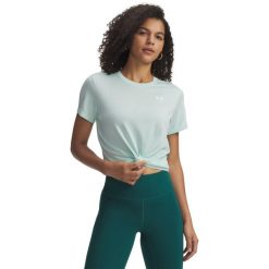 Damska koszulka sportowa Under Armour Tech Twist, krótki rękaw, miętowy. Białe t-shirty sportowe Under Armour, s, bez wzorów, z materiału, bez ramiączek, na fitness i siłownię. Za 322.99 zł.