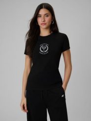 4F T-shirt slim z nadrukiem damski - czarny XXL. Czarne t-shirty 4f, uniwersalny, bez wzorów, z bawełny, bez kołnierzyka, bez ramiączek. Za 59.99 zł.