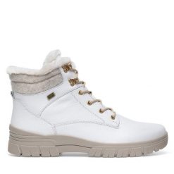 Trzewiki Remonte. Białe botki Remonte, bez wzorów, bez obcasa, na płaskiej podeszwie, bez zapięcia. Za 375.00 zł.