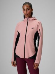 4F Kurtka softshell wiatroodporna damska - różowa M. Czerwone kurtki przejściowe sportowe 4f, l, bez wzorów, z materiału, bez kaptura, trekkingowe. Za 299.99 zł.