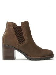 Clarks Botki Leda Up 261749634 Brązowy. Brązowe botki Clarks, bez wzorów, z nubiku, bez obcasa, na słupku, bez zapięcia. Za 409.99 zł.