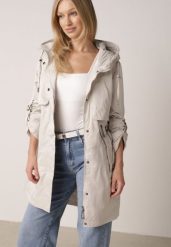Beżowa Przejściowa Kurtka Parka z Kapturem i Podwijanymi Rękawami Tinarose. Brązowe płaszcze Born2be, l, bez wzorów, z dresówki, z kapturem. Za 189.99 zł.