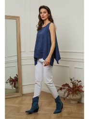 Plume Top "Mylene" w kolorze granatowym rozmiar: L. Niebieskie topy Plume, l, bez wzorów, z asymetrycznym kołnierzem, bez ramiączek. Za 132.36 zł.