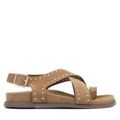 Sandały DeeZee. Brązowe sandały DeeZee, bez wzorów, bez obcasa, na płaskiej podeszwie, bez zapięcia. Za 139.99 zł.