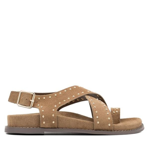 Sandały DeeZee. Brązowe sandały DeeZee, bez wzorów, bez obcasa, na płaskiej podeszwie, bez zapięcia. Za 139.99 zł.