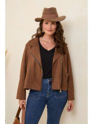 Curvy Lady Kurtka w kolorze brązowym ze skóry syntetycznej rozmiar: 40/42. Brązowe kurtki Curvy Lady, bez wzorów, ze skóry, klasyczne, bez kaptura. Za 190.97 zł.