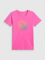 4F T-shirt regular z nadrukiem damski - różowy M. Czerwone t-shirty 4f, m, bez wzorów, z bawełny, klasyczne, bez kołnierzyka, bez ramiączek. Za 59.99 zł.