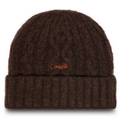 Czapka Coach. Brązowe czapki zimowe Coach, bez wzorów. Za 259.99 zł.