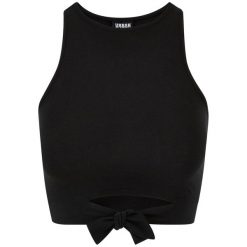 Womens/Ladies Front Knot Crop Top. Czarne topy Urban Classics, xl, bez wzorów, casualowe, bez kołnierzyka, bez ramiączek. Za 75.99 zł.
