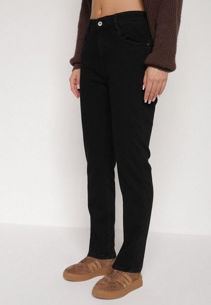 Czarne Bawełniane Jeansy Skinny z Regularnym Stanem Sewnela. Czarne jeansy Born2be, l, bez wzorów, z bawełny, eleganckie. Za 109.99 zł.