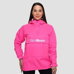 Kurtka damska turystyka przeciwdeszczowa fuksjowa Smock. Czerwone kurtki przeciwdeszczowe GYMBEAM, s, bez wzorów, z materiału, z kapturem, trekkingowe. Za 173.90 zł.