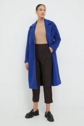 Vero Moda płaszcz z domieszką wełny przejściowy dwurzędowy. Niebieskie płaszcze Vero Moda, l, bez wzorów, z wełny, bez kaptura. Za 459.99 zł.