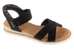 Sandały damskie, Desert Kiss-Golden Lily. Czarne sandały Skechers, bez wzorów, z materiału, sportowe, bez obcasa, bez zapięcia. Za 289.99 zł.