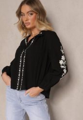Czarna Koszula z Bawełny z Okrągłym Dekoltem i Haftowanym Zdobieniem Gonadiel. Czarne koszule Renee, l, z aplikacjami, z bawełny, eleganckie, bez kołnierzyka, bez ramiączek. W wyprzedaży za 83.99 zł.