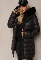 Czarna Dwustronna Kurtka Parka z Kapturem Wewnętrzna Strona Pikowana Harinna. Czarne kurtki Renee, l, bez wzorów, z futra, eleganckie, z kapturem. W wyprzedaży za 143.99 zł.