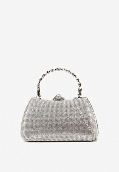 Srebrna Torebka Kopertówka na Ramię i do Ręki z Ozdobną Rączką i Cyrkoniami Latanella. Szare torebki klasyczne Renee, z aplikacjami, do ręki, zdobione, bez dodatków. Za 119.99 zł.